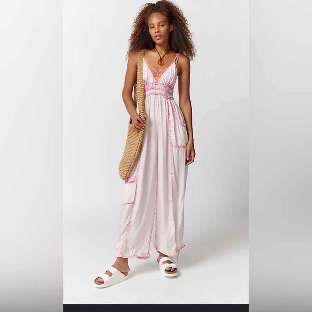 Urban Outfitters UO Out From Under Holden Cargo Romper In Pink Wash Medium